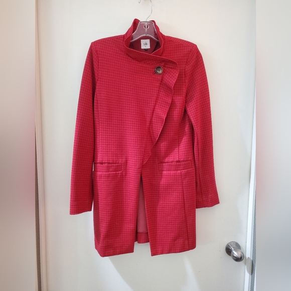 Cabi red blazer / jacket with ruffle & houndstooth pattern, XS - Picture 3 of 16